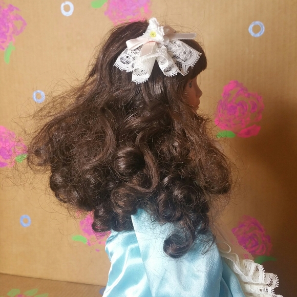 Porcelain Brunette Victorian Doll with Stand - Picture 5 of 11